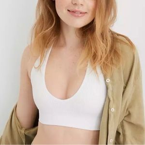 Aerie Seamless Padded Halter Bralette in White, Size M